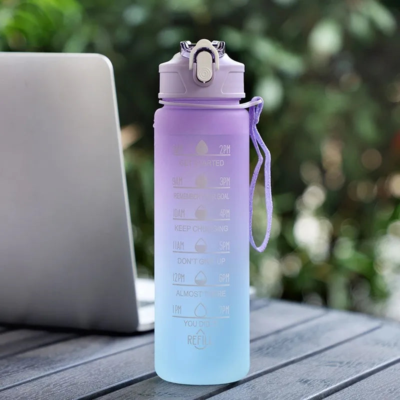 700Ml Sports Water Bottle High Temperature Resistant Graduated Straw Cup Rainbow Frosted Progressive Color Water Cup Plastic Cup