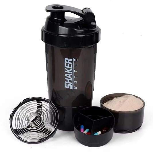 Powder Milkshake Drink Cup Sport Water Bottle 500Ml 3 Tier Protein Shaker Pills