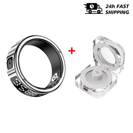 Smart Rings LED Display Screen for Heart Rate Blood Oxygen Sleep Monitoring Multi Sports Modes IP68 Waterproof Ring for Women