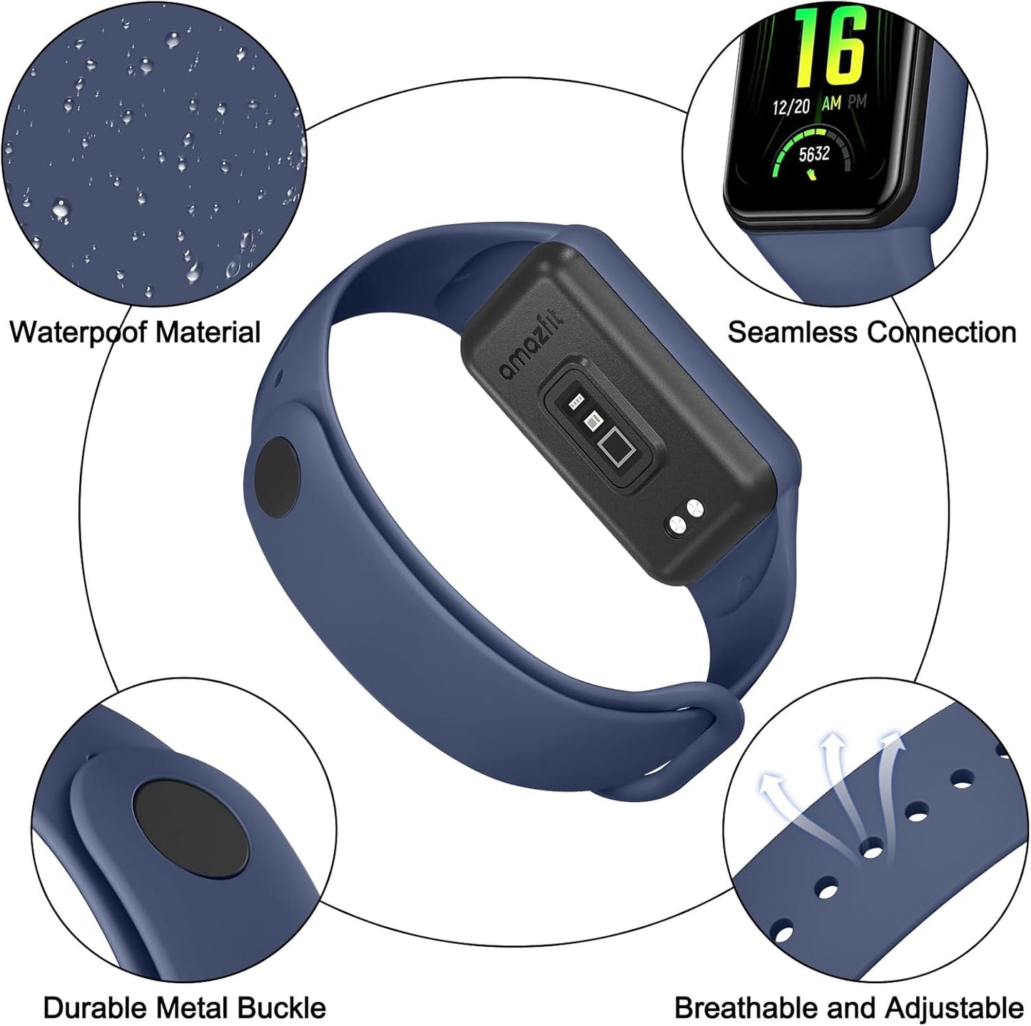 Bands for Amazfit Band 7 Straps, 4-Pack Soft Silicone Sport Replacement Bracelet Strap for Amazfit Band 7 Fitness & Health Tracker Women Men