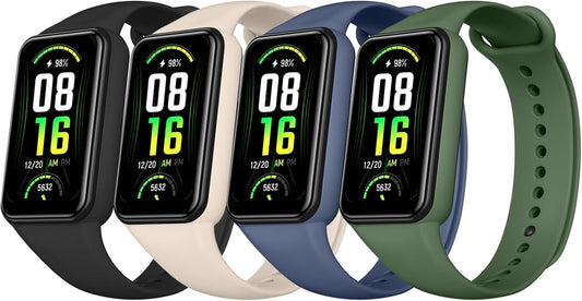 Bands for Amazfit Band 7 Straps, 4-Pack Soft Silicone Sport Replacement Bracelet Strap for Amazfit Band 7 Fitness & Health Tracker Women Men