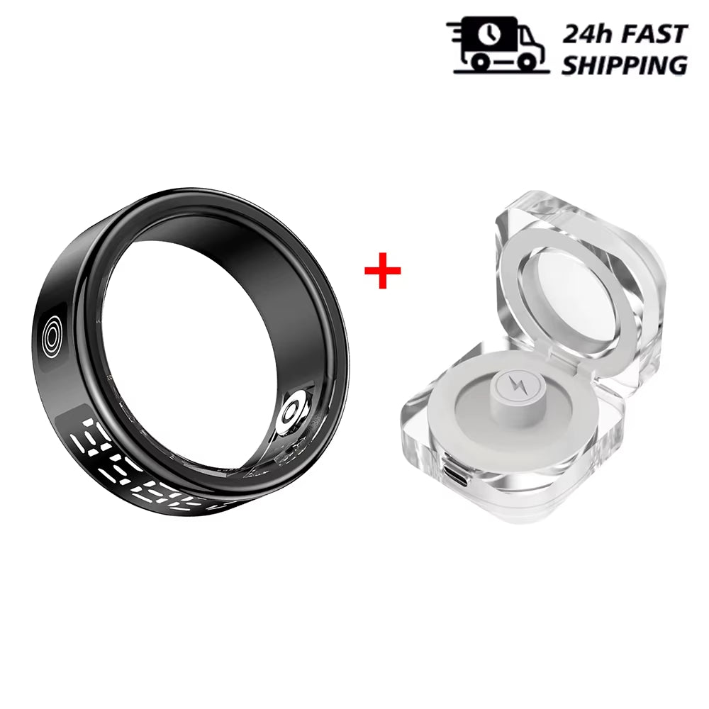 Smart Rings LED Display Screen for Heart Rate Blood Oxygen Sleep Monitoring Multi Sports Modes IP68 Waterproof Ring for Women