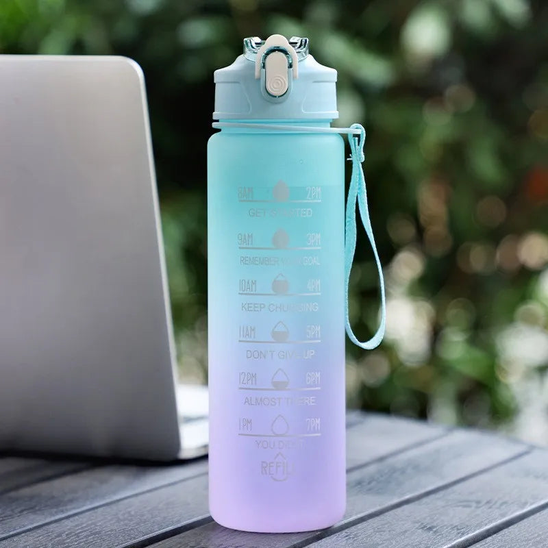 700Ml Sports Water Bottle High Temperature Resistant Graduated Straw Cup Rainbow Frosted Progressive Color Water Cup Plastic Cup