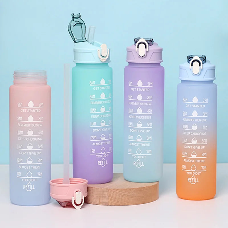700Ml Sports Water Bottle High Temperature Resistant Graduated Straw Cup Rainbow Frosted Progressive Color Water Cup Plastic Cup