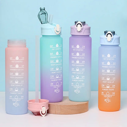 700Ml Sports Water Bottle High Temperature Resistant Graduated Straw Cup Rainbow Frosted Progressive Color Water Cup Plastic Cup